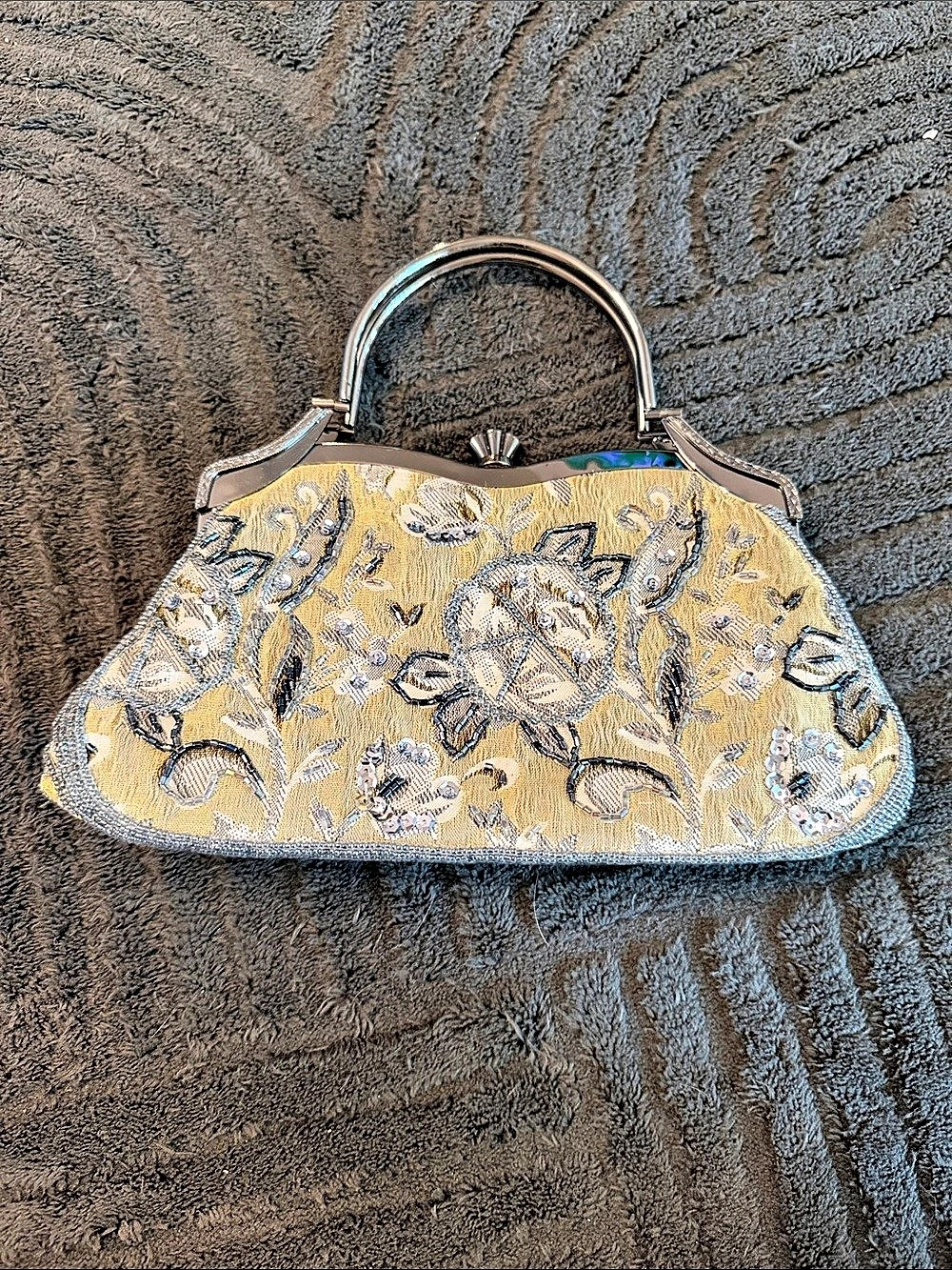 Floral Beaded Frame Bag in Gold